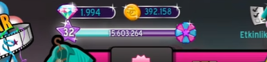 Bir oyuncunun MSP ekranı: seviye 32, 392.158 StarCoin